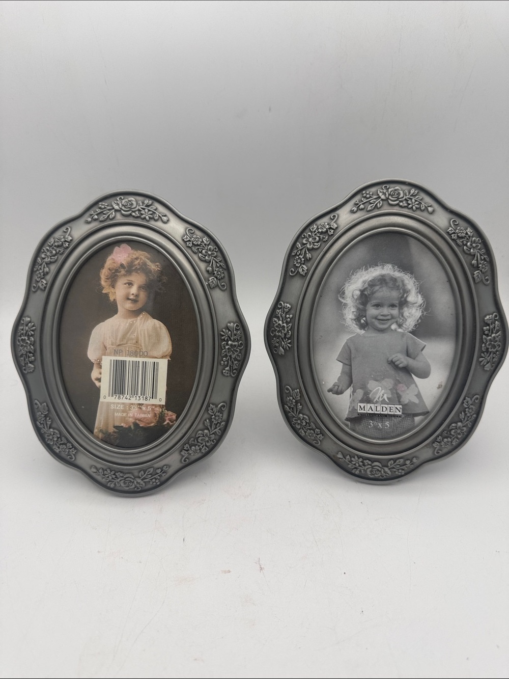 Malden Silvertone Metal Ornate Oval Picture photo Frames  3 1/2x5” Set of 2